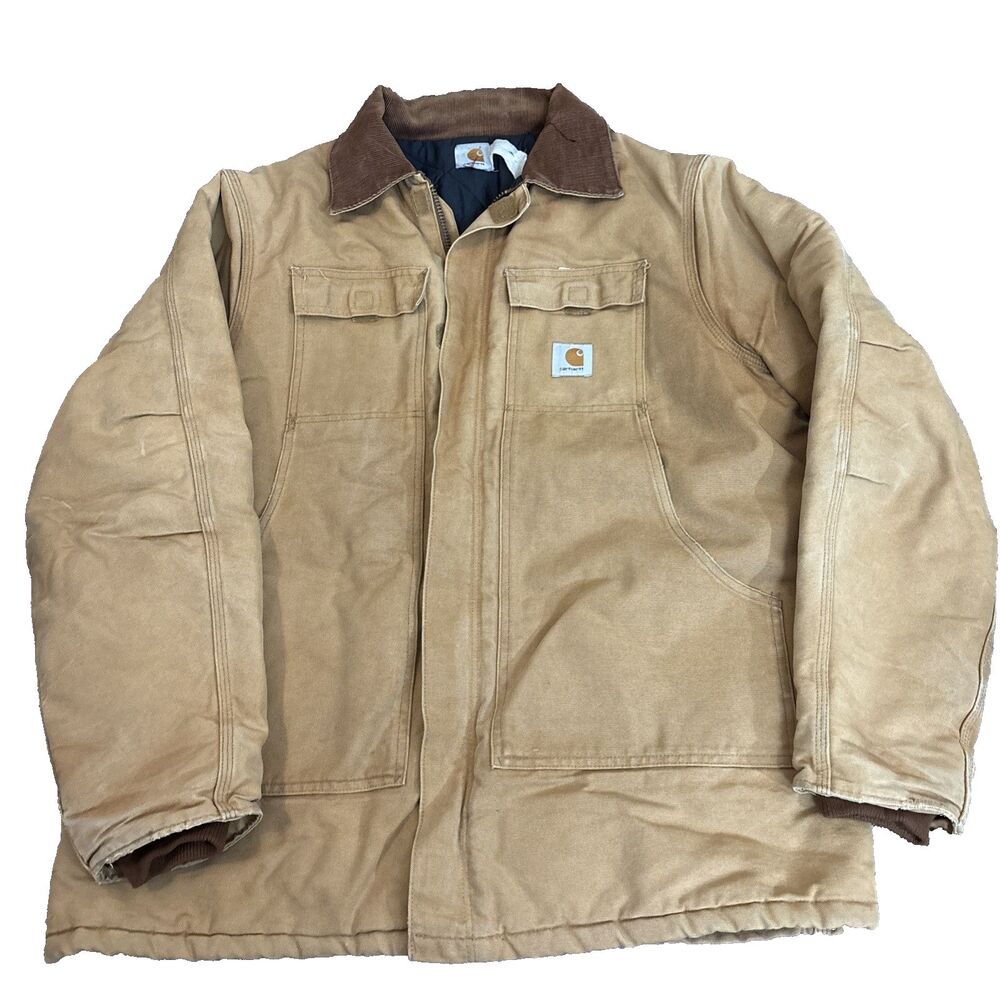 Vintage Carhartt Distressed Chore Coat 90s Canvas Jacket 27" P2P  light Brown